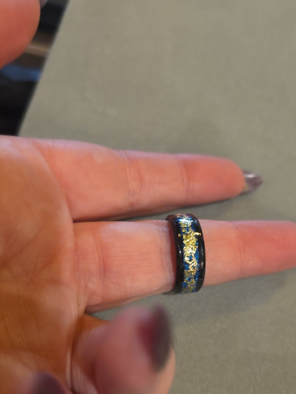 Gold Flake Black Resin Ring - Women's Jewelry